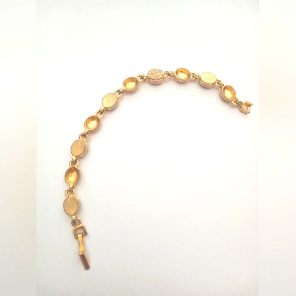 Multi Color Gemstone/Crystal Link Tennis Bracelet Textured Gold Tone Beads 1980s - Picture 3 of 5